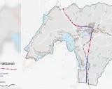 Karta över Skagerrakbanan som visar sträckningar ovan och under jord. Bohusleden syns som en linje.